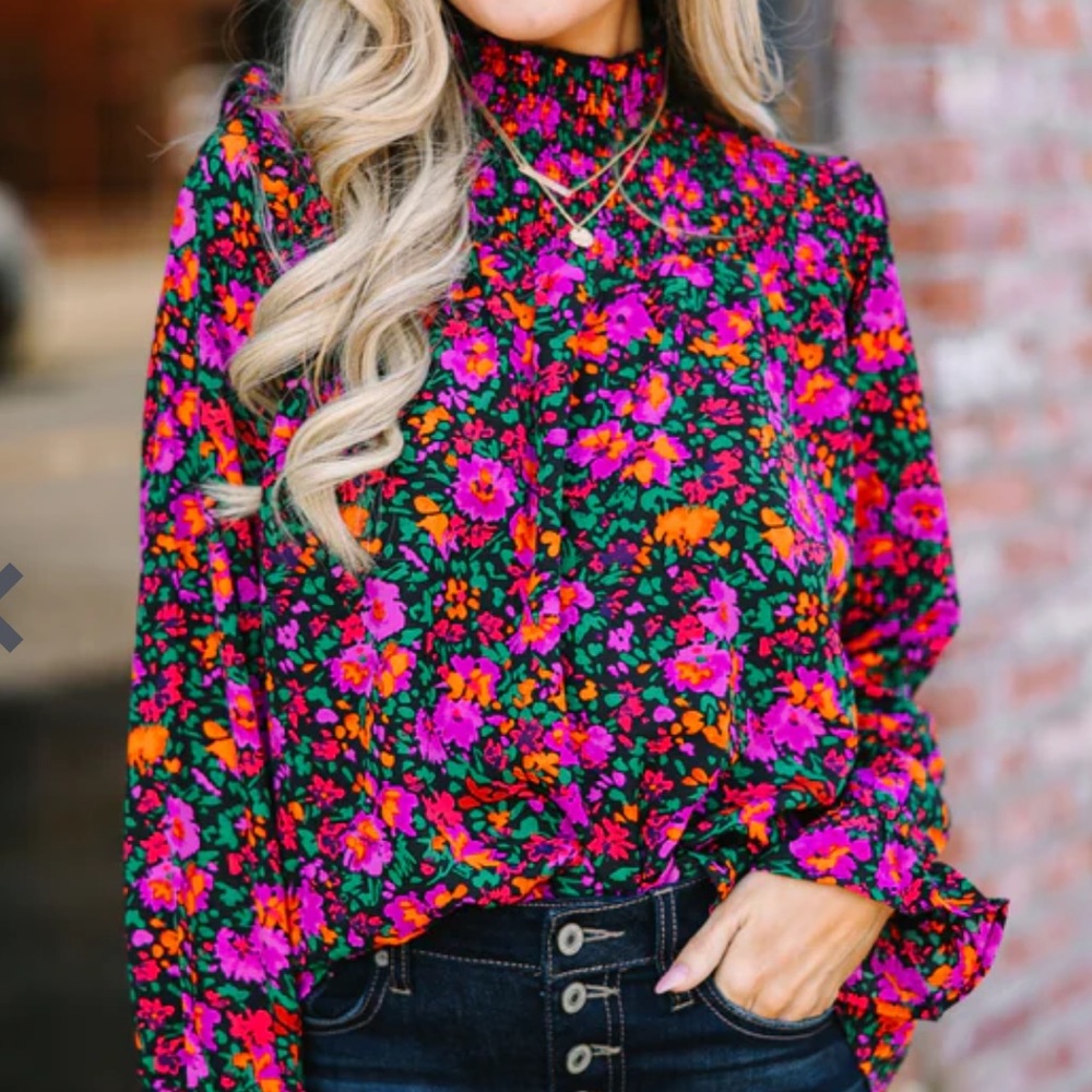 JODIFL Vibrant Floral Blouse in Pink and Orange